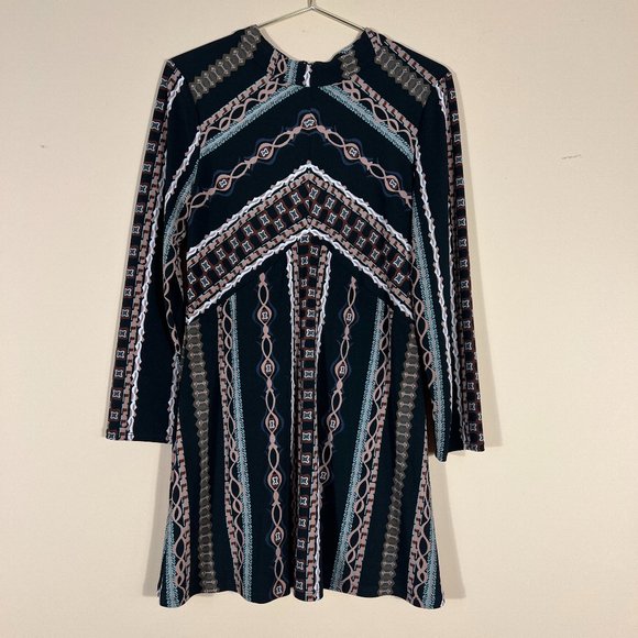 Free People Stella Black Boho Mock Neck Long Sleeve Mini Dress - Picture 2 of 8